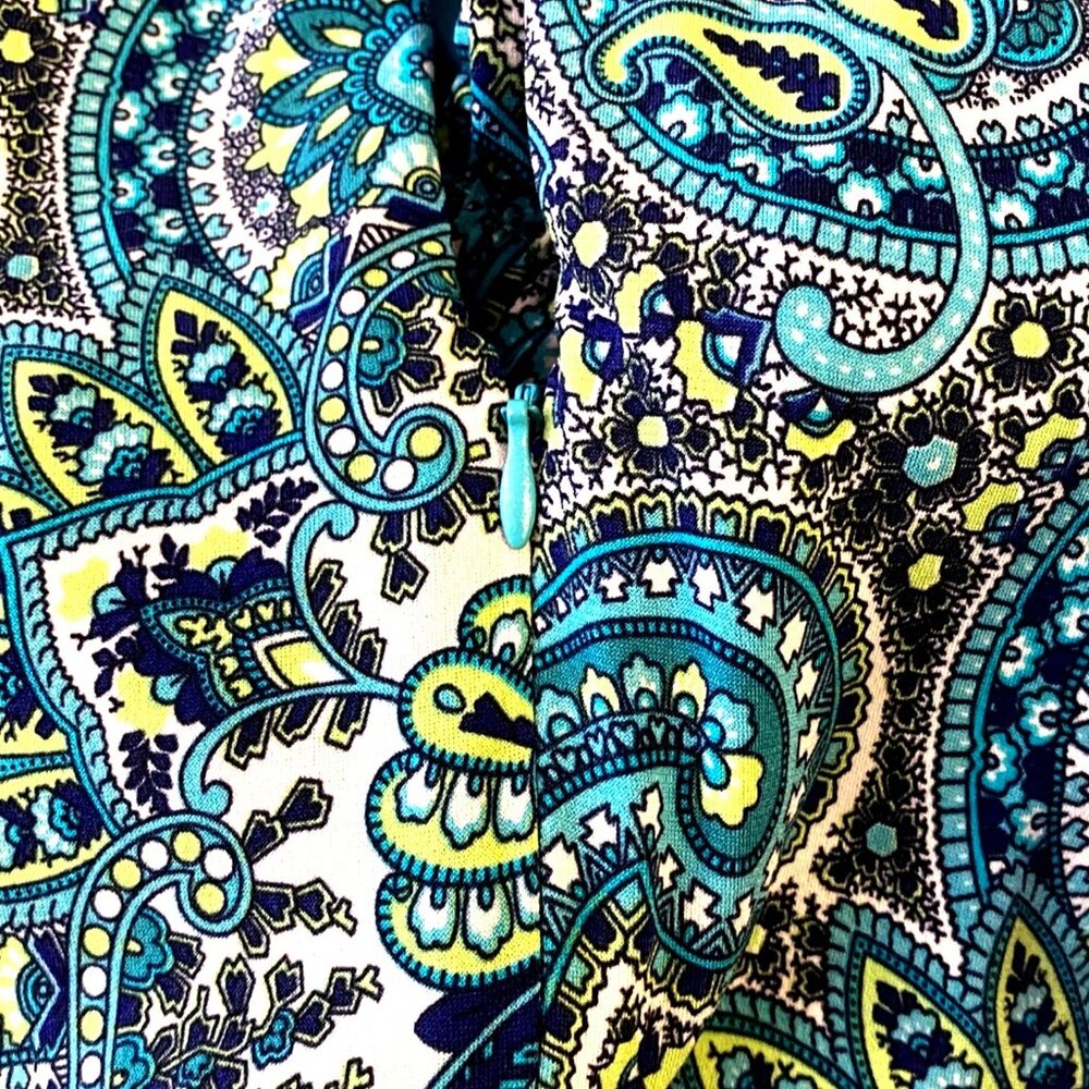 R&K Vintage 90s Blue Paisley Print Sleeveless Keyhole Cut Out Midi Dress Size 14 - Picture 8 of 11